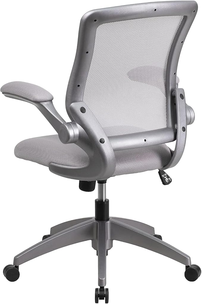 Flash Furniture Kale Mid-Back Gray Mesh Swivel Ergonomic Task Office Chair with Gray Frame and Flip-Up Arms
