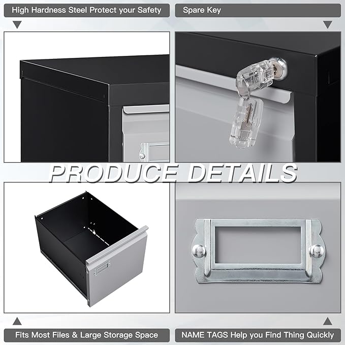 Yizosh 4 Drawer File Cabinet with Lock, Filing Cabinets for Home Office, Metal Locking Office File Storage Cabinets with Drawers, Vertical Small Filing Cabinet Organizer for Legal/A4