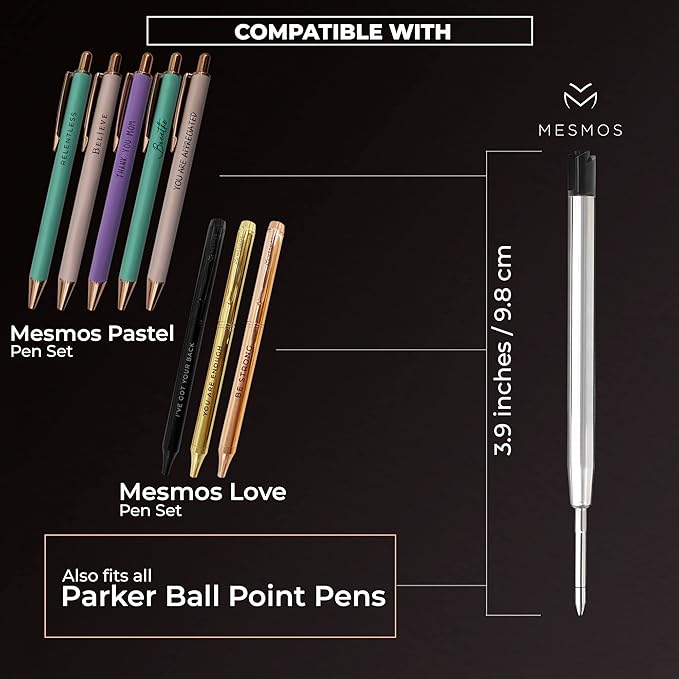MESMOS 6 Pack 3.9 inch (9.8cm) Pen Refills Ballpoint, Compatible with Ballpoint Parker Pen, (Black Ink)