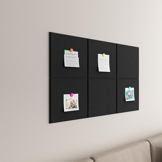 Large Cork Boards for Walls – 36" x 24" Self Adhesive Felt Wall Tiles, Ideal for Office Black Bulletin Board, Easy to Install Pin Board Photo Board