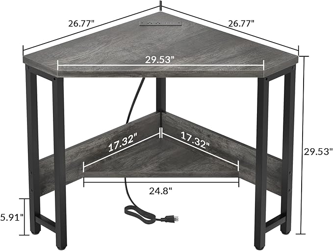 Armocity Corner Desk Small Desk with Outlets Corner Table for Small Space, Computer Desk with USB Ports Triangle Desk with Storage for Home Office, Workstation, Living Room, Bedroom, Oak