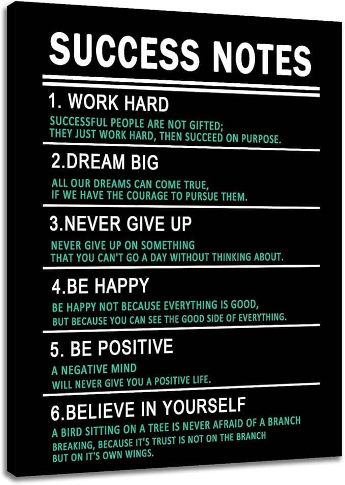 Motivational Quotes Canvas Wall Art Inspirational Success Notes Positive Poster Print Entrepreneur Quote for Home Living Room Office Wall Decoration Stretch and Framed [30''Wx 40''H]