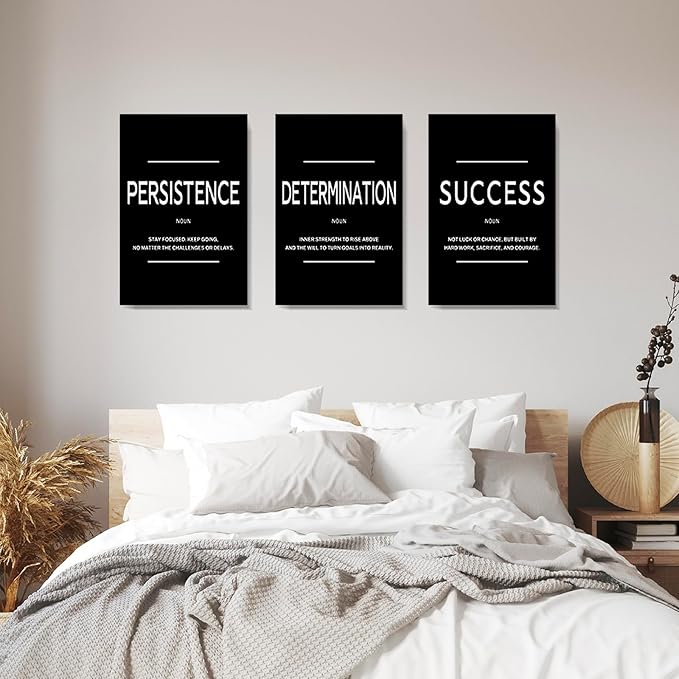 LMGOV Large Motivational Office Wall decor for Men, 16" x24" Success Wall Art for Bedroom, Black and White Canvas Painting for Bathroom, Positive Poster for Dorm, College, Gym