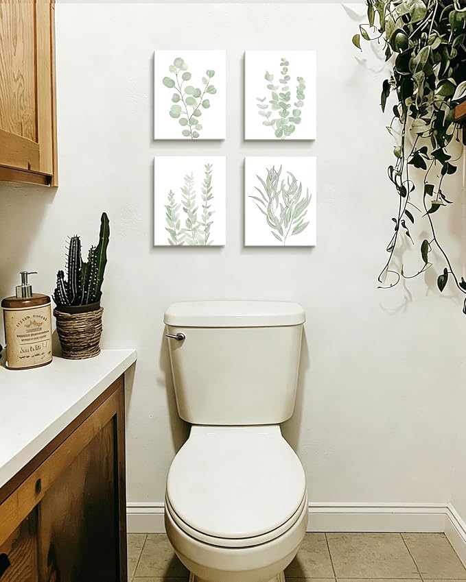 FRAMED Botanical Plant Canvas Wall Art,Boho Plant Wall Decor for Bedroom,Minimalist Floral Prints for Living Room,Light Green Botanical Art Painting for Office,Set of 4,8”x 10”