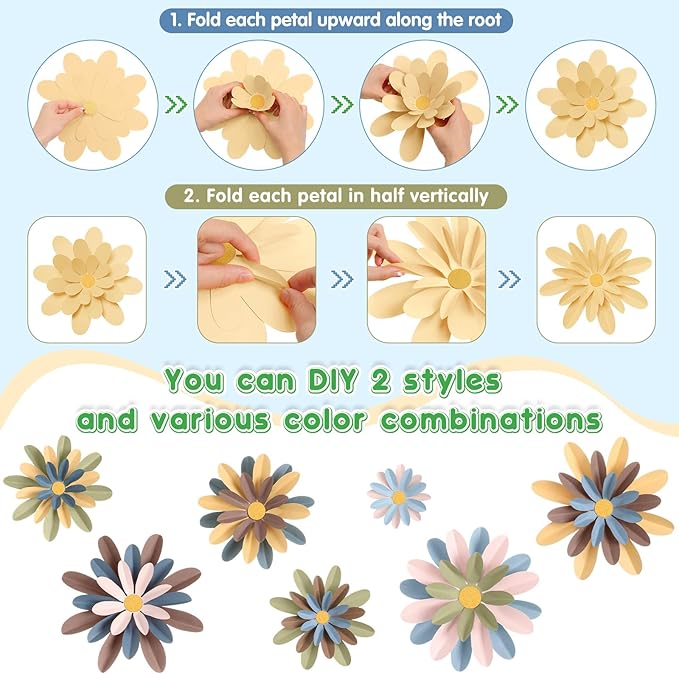 18 Pcs Paper Flowers Decorations for Wall DIY Flower Bulletin Board 3D Fiesta Paper Floral Backdrop Decoration for Photo Backdrop Classroom Back to School Party(Fresh Color)