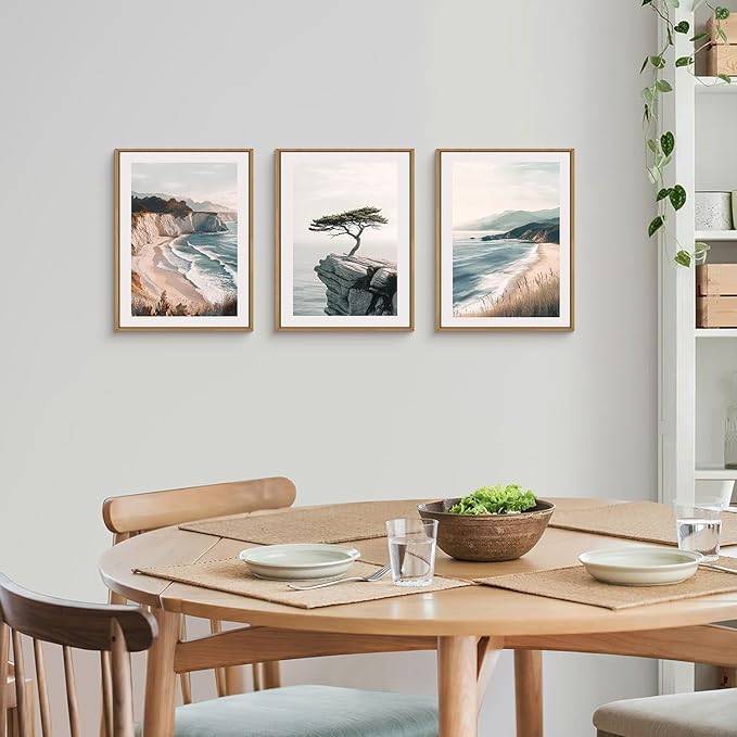 Amalfi Coastal Beach Framed Canvas Wall Art Set, Summer Ocean Wall Decor, Southwestern Beach Wall Painting, Ocean Seascape Art Prints for Living Room, Bedroom, Dining Room - 12"x16"x3