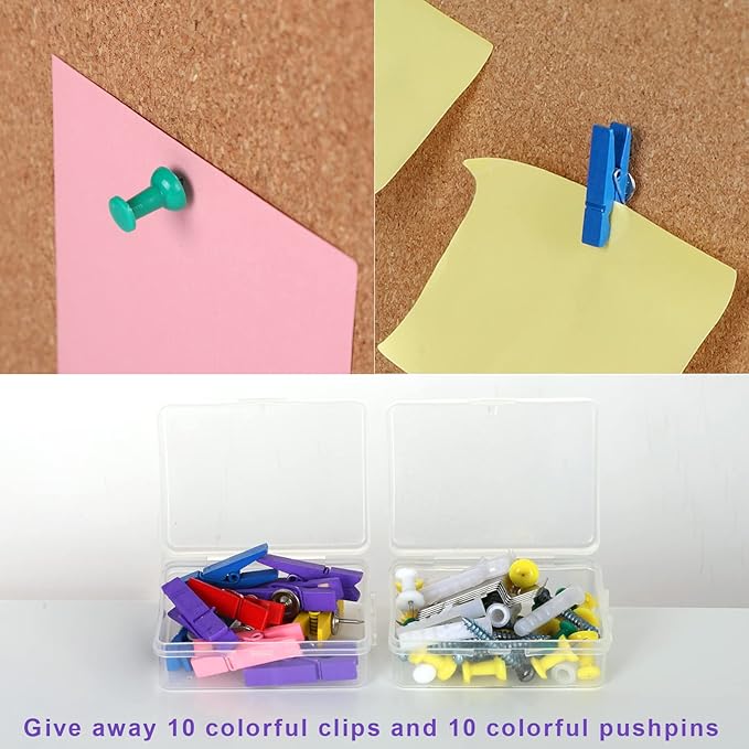 Cork Bulletin Board for Walls, 1/2" Thick Hexagon Pin Board for Walls with Frame, Black Small Corkboard with 10 Push Pins and 10 Wood Clips, Tack Board for Home Office and School 2Pack