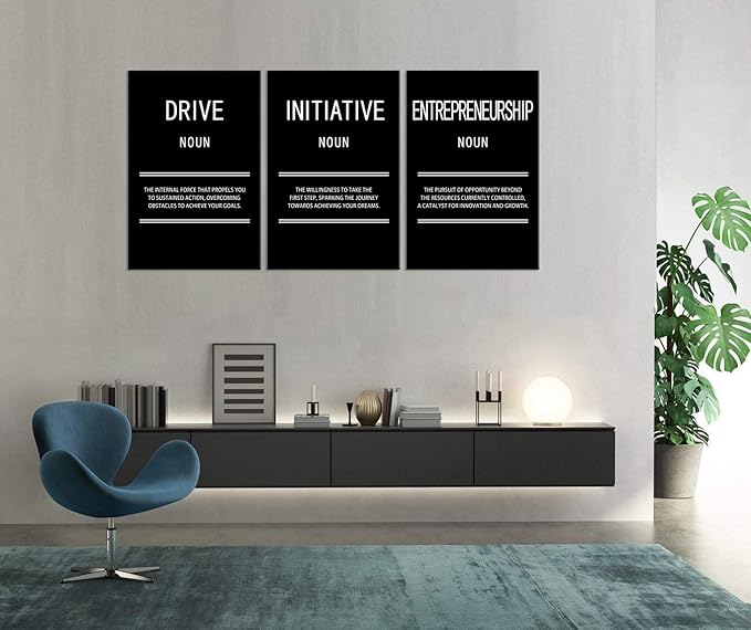 3 Panel Entrepreneurship Initiative Drive Motivational Canvas Wall Art Inspirational Leadership Print Poster Painting Modern Inspiring Artwork for Home Office Living Room Wall Decor[72''Wx 36''H]