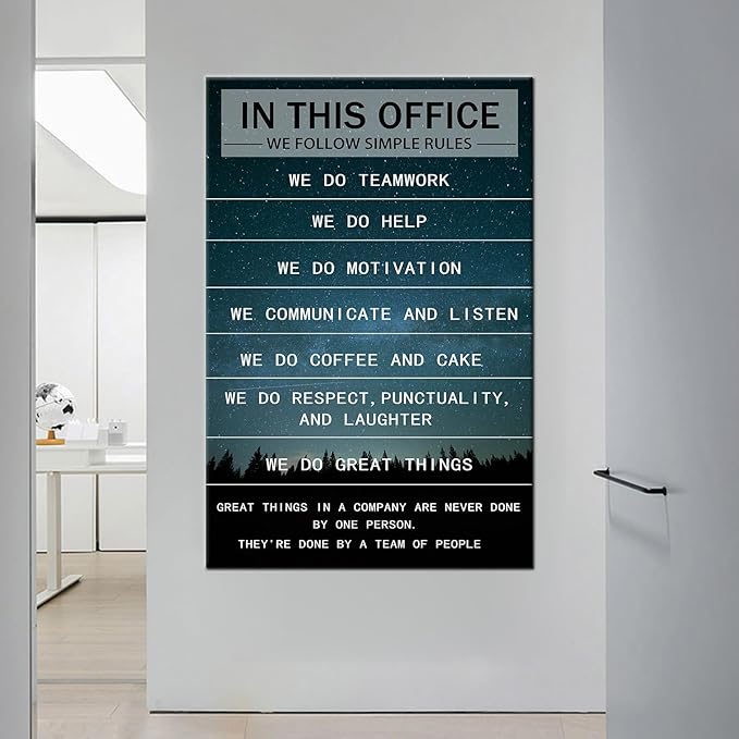 Motivational Wall Art In This Office Inspirational Entrepreneur Quotes Canvas Poster Print Artwork Starry Sky Painting Picture for Home Office Decoration Framed Ready to Hang [24''Wx36''H]