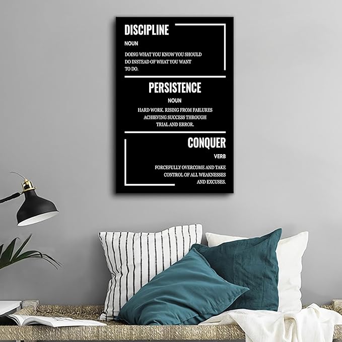 Discipline Persistence Conquer Inspirational Wall Art Motivational Quotes Office Decor Canvas Poster Print Positive Picture Artwork for Modern Home Study Room Bedroom Ready to Hang [12''Wx 18''H]