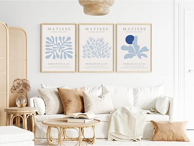 Youillne Henri Matisse Wall Art Prints Abstract Aesthetic Canvas Wall Art Blue Wall Decor Abstract Matisse Poster Minimalist Pictures Flower Market Painting for Bathroom 12x16 Inch Unframed Set of 3