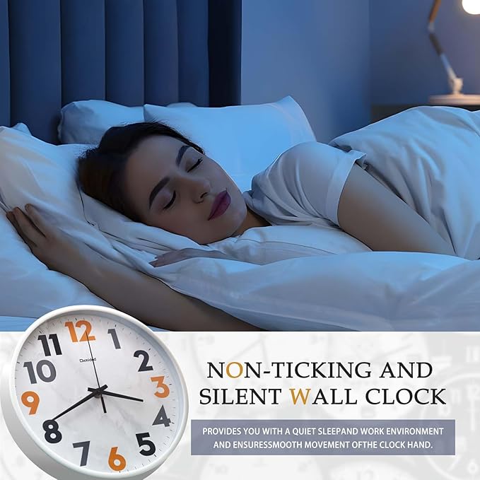 Wall Clock, 10'' Easy to Read Silent Non-Ticking Modern Wall Clocks for Bedroom, Living Room, Kitchen, Office, School Home Decor, Gifts for Christmas Birthday (White)