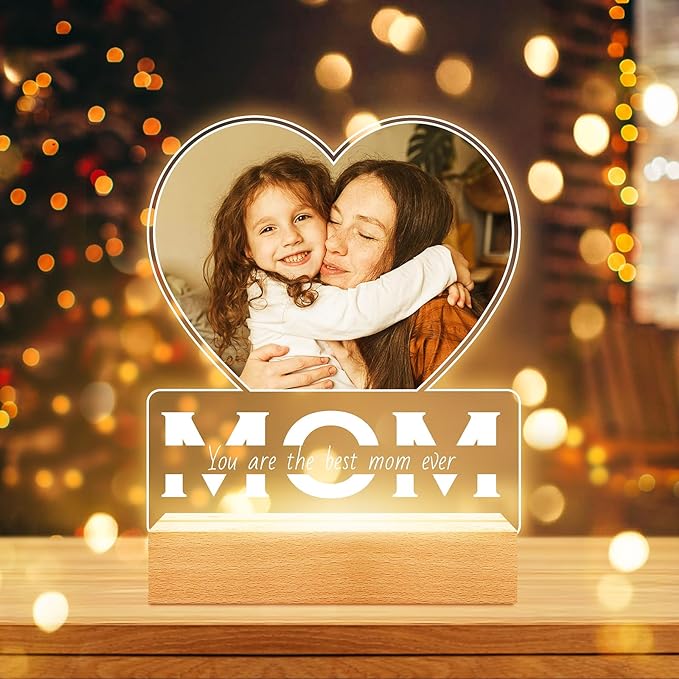 Personalized Mothers Day Gifts for Mom from Daughter and Son, Custom Picture Frames with Photo, Personalized Photo Frame with Night Light, Customized Mom Birthday Gifts