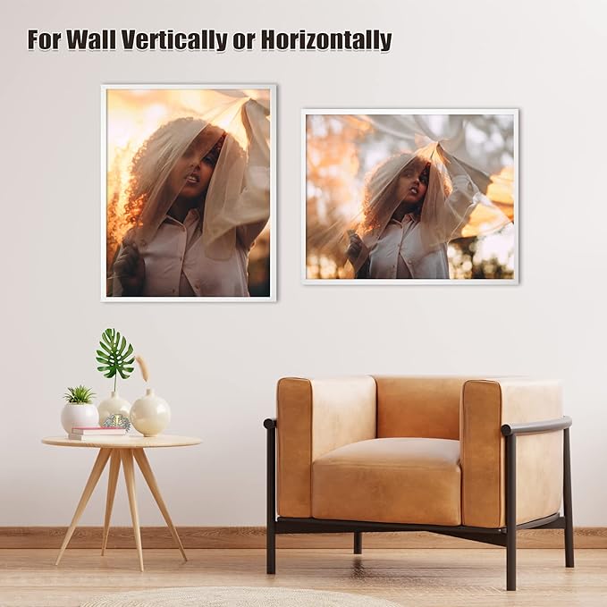 Egofine 22x28 Solid Wood Poster Frames Matted for 18x24 Set of 2 White - with Acrylic Plexiglass Front, Hanging Picture Frames Vertically or Horizontally