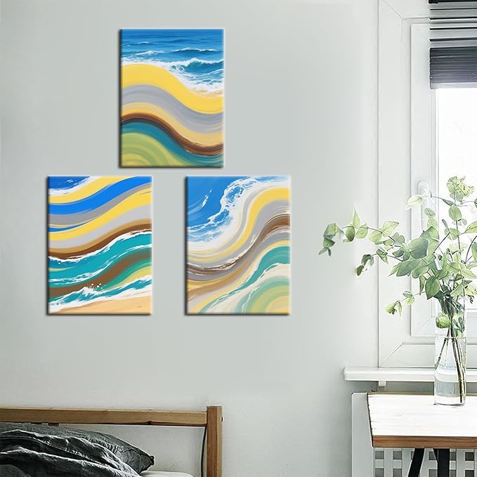 Abstract Canvas Wall Art Colorful Sandy Beaches Poster Print Ocean Graffiti Picture Painting for Home Office Parlour Living Room Kitchen Wall Decor Artwork Decorative Ready to Hang [36''W x 16''H]