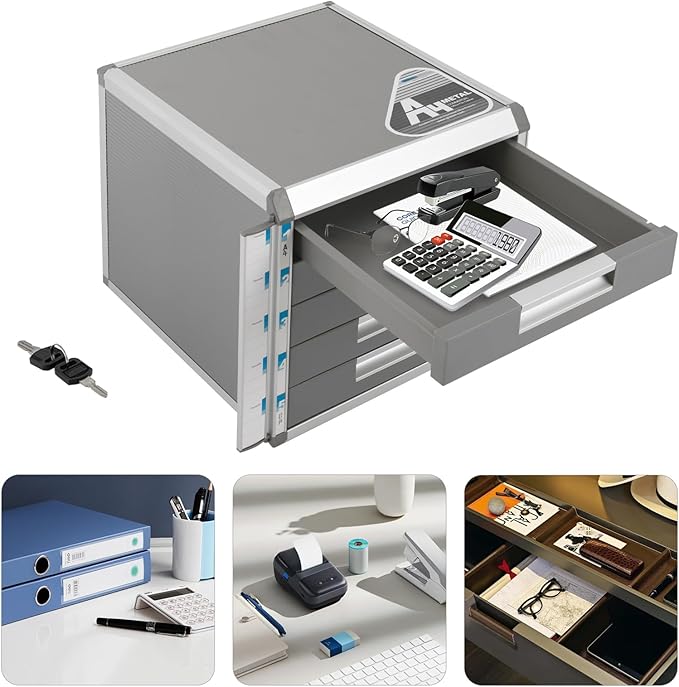 File Cabinet, Desk Organizer with 7 Drawers Metal Desktop Storage Cabinet File Holder with Locks and Keys for Home Office Organization (5 Layers-5 Small Floors)