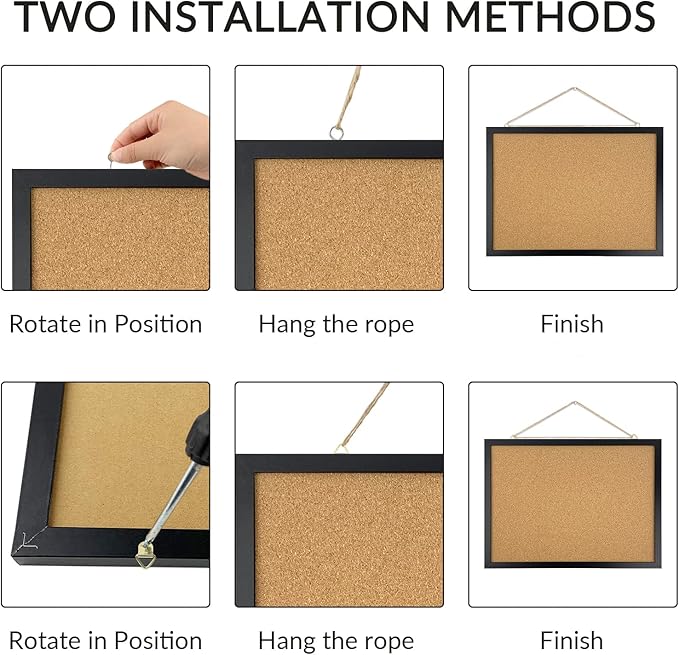 Black Cork Board Bulletin Board, 14.6"X 11" Cork Board, Oak Wood Finish Frame, Wall Mounted Cork Board for Office Home and School(Pins, Eye Bolts, gaskets, Screws)