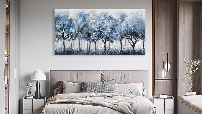 yearainn Abstract Forest Canvas Wall Art - Blue Trees Pictures Navy Botanical Painting Wall Decor Minimalist Modern Printing Artwork for Living Room Bedroom Home Office Decorations 24" x 48"