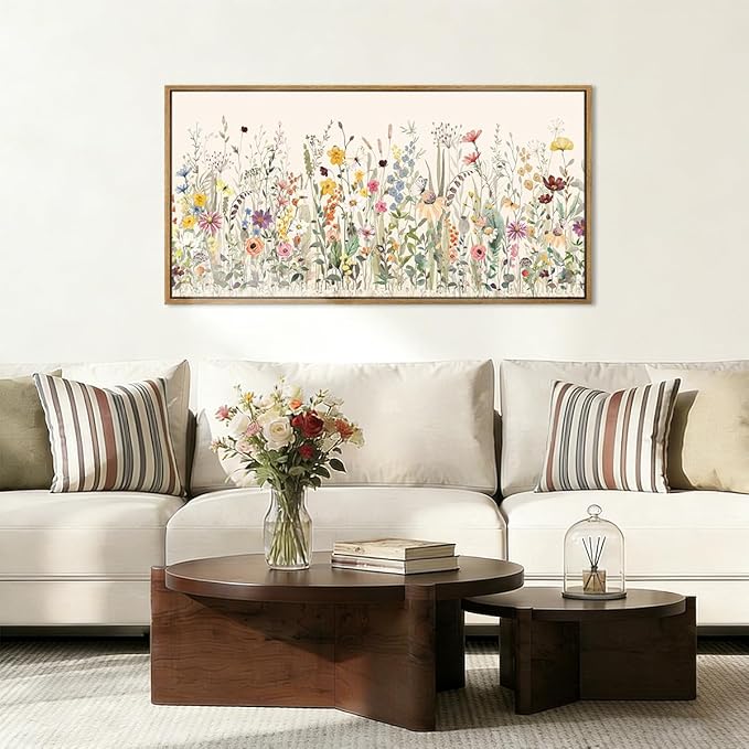 Floral Wall Art Boho Flowers Artwork Colorful Wildflower Wall Paintings Flower Wall Decor Framed Floral Artwork for Living Room Bedroom Farmhouse 40x20 Inches Set of 3
