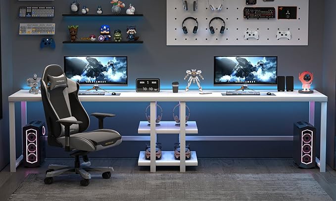 EXCEFUR White Computer Desk, Modern Home Office Desk with Storage Shelf, Wood and Metal Writing Study Table for Living Room Bedroom, 53 Inch