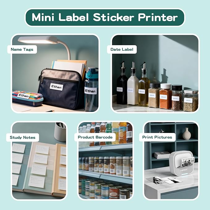 HPRT S1 Bluetooth Thermal Label Printer, Portable Mini Inkless Sticker Maker with 1 Roll Paper, Compatible with iPhone & Android, for Home, School, Office, Travel, Kids. Free App with Templates