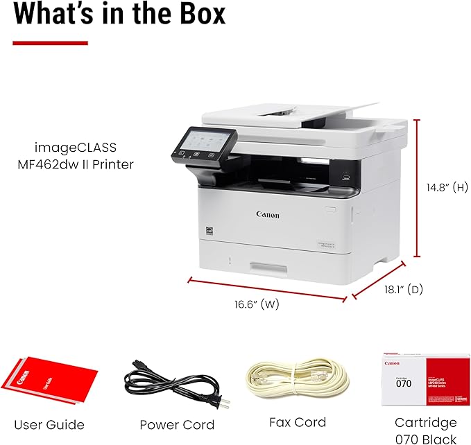 Canon imageCLASS MF462dw II - Wireless Black & White Laser Printer with Print, Copy, Scan, Fax, 3 Year Limited Warranty, 37 PPM