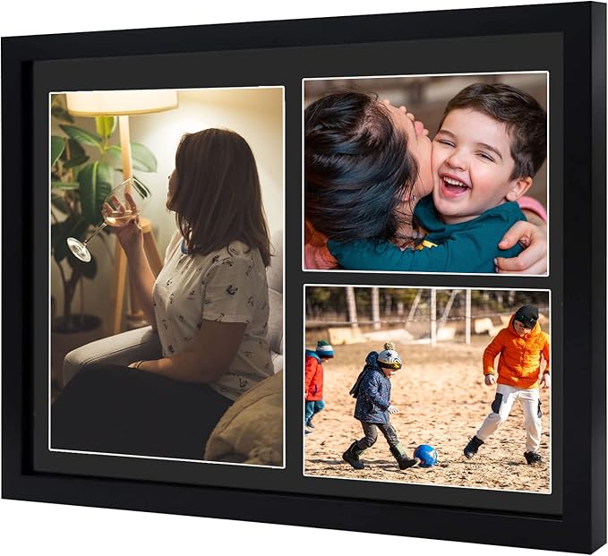 Golden State Art, Set of 2, 12x17 Black Wood Picture Frame - Black Mat for 8x10 And 5x7 Photos - Tempered Glass, Sawtooth Hanger, Swivel Tabs - Wall Mounting - Great for Gift