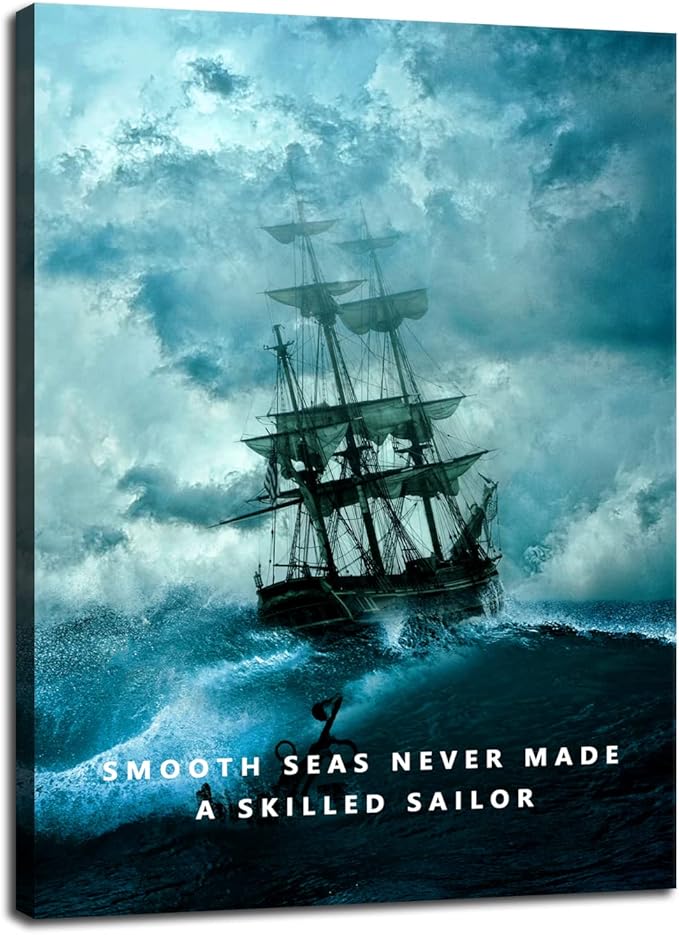 Motivational Wall Art Inspirational Canvas Poster Smooth Seas Never Made A Skilled Sailor Entrepreneur Quote Picture Home Office Decor Painting Framed and Stretched Ready to Hang [30''W x 40''H]