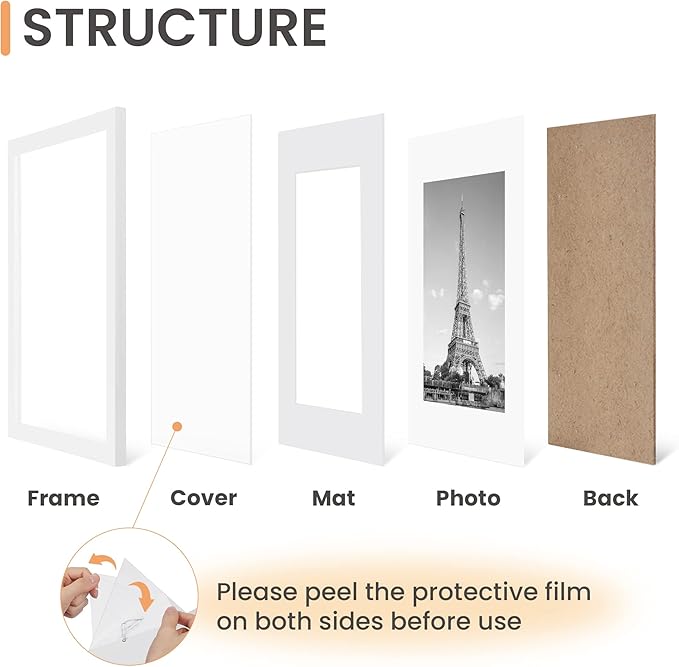 upsimples 12x18 Picture Frame Set of 5, Display Pictures 11x17 with Mat or 12 x 18 Without, Wall Gallery Poster Frames, White