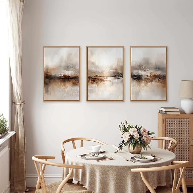 Large Abstract Brown Pastel Framed Canvas Wall Art,Neutral Black Gray Wall Decor,Modern Brush Stroke Painting,Minimalist Textured Artwork for Living Room,Bedroom,Dining Room,Office -16"x24"x3