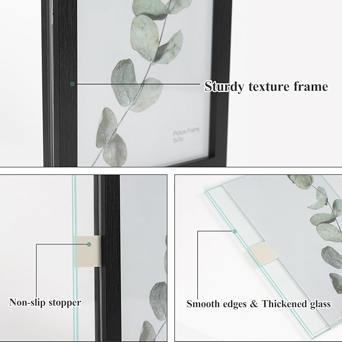 Sapowerntus 5x7 Picture Frames Black Family Desk Office Modern Photo Frame, Water Plants Flowers Floating Double Glass Vase Tabletop Standing Home Decor, Wedding Grandma Mother Mom Gift