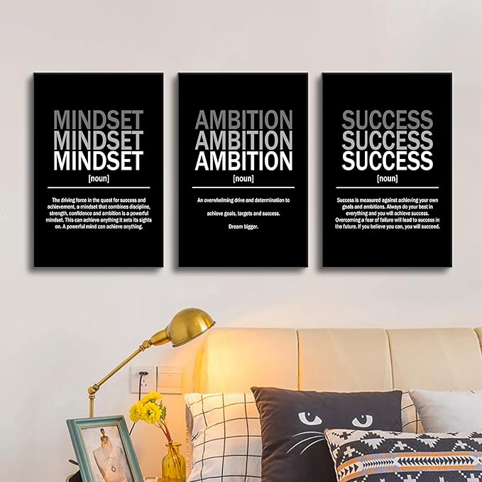 Daily Motivational Canvas Wall Art Inspirational Quotes Picture Painting Mindset Ambition Success Print Poster for Office Bedroom Living Room Artwork Stretched and Framed [48''Hx24''W]