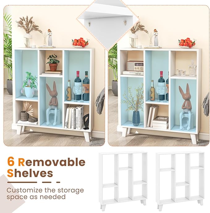 Tangkula 9-Cube Bookcase, Freestanding 3-Tier Bookshelf with 6 Removable Shelves, Open Back DIY Storage Organizer with Raised Support Feet for Living Room Study Office (2, White)