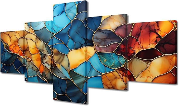 Canvas Wall Art Decor Modern Living Room Wall Art Abstract Autumn and Winter Painting Art 5 Panel Colorful Glass Poster for Men Lady Living Room Home Wall Decor Stretched Ready to Hang 50x24 in