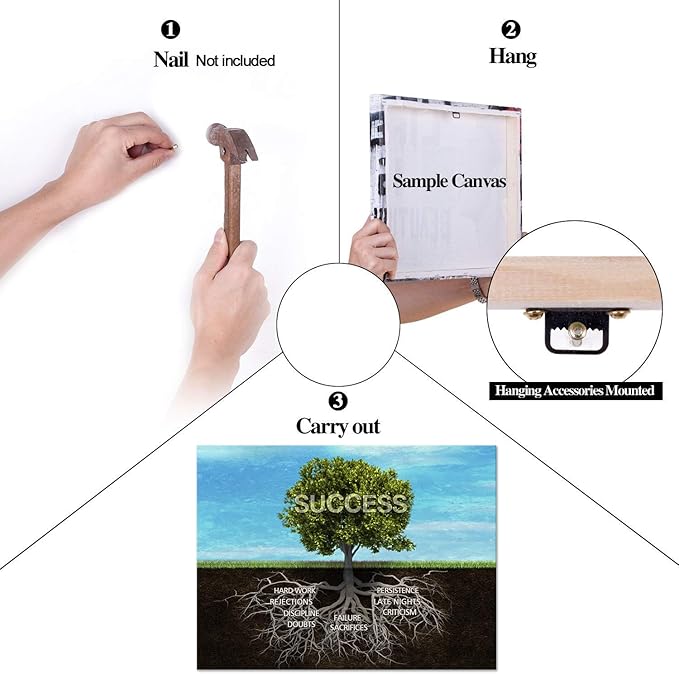 Modern Vintage Office Inspirational Canvas Prints Wall Art Success Tree Motivational Teamwork Posters and Prints with Wooden Frame for Classroom Gym Office Bedroom Decoration -44L'' x 28W''