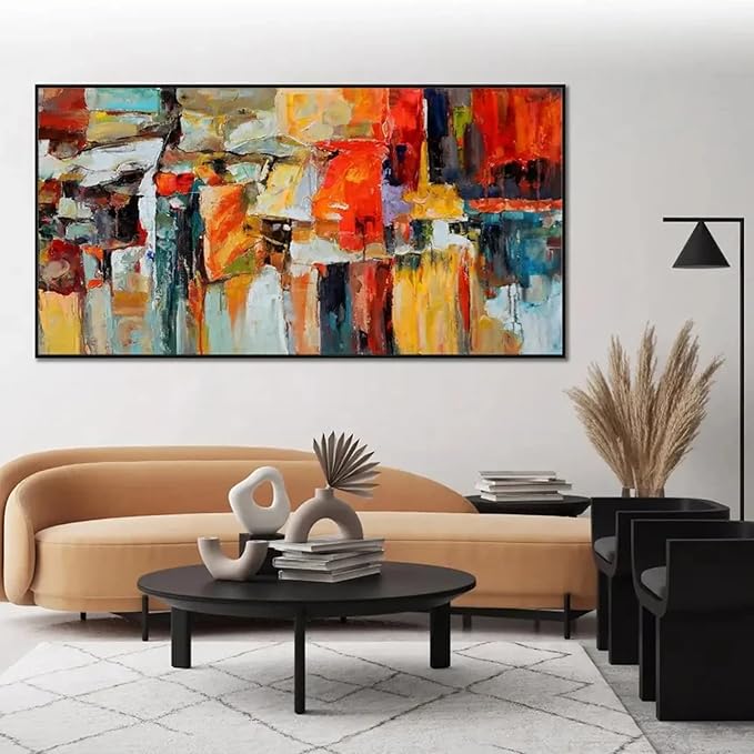 Large Office Pictures Wall Decor abstract Art Painting Framed Artwork Picture Home Decoration 63x125cm(25"x49") with-Black-Frame