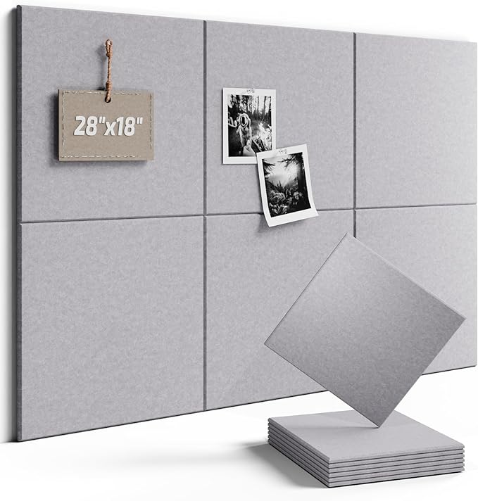 Fluxynara Felt Bulletin Board Tiles -28"x18" Cork Board Alternative for Office Decor, Push Pin Board Wall Organizer 6-Pack -Soft Gray