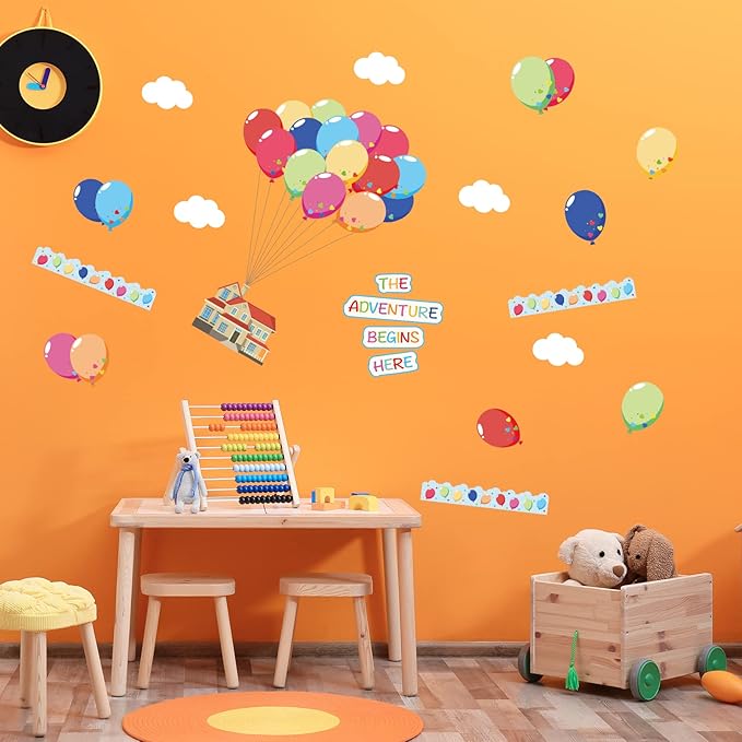 Colorful Balloons Bulletin Board Decoration Set Mix Balloon Borders Cutouts for Party School Classroom Door Welcome Bulletin Board Craft Home Wall(Adventure Balloons)