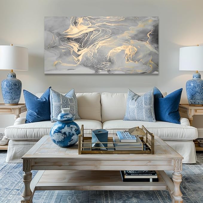 liysawg Wall Art Abstract Canvas Painting Gray Wall Decor Fluid Ink Modern Artwork for Living Room Bedroom Dining Room Home Office Decor 71"x36"
