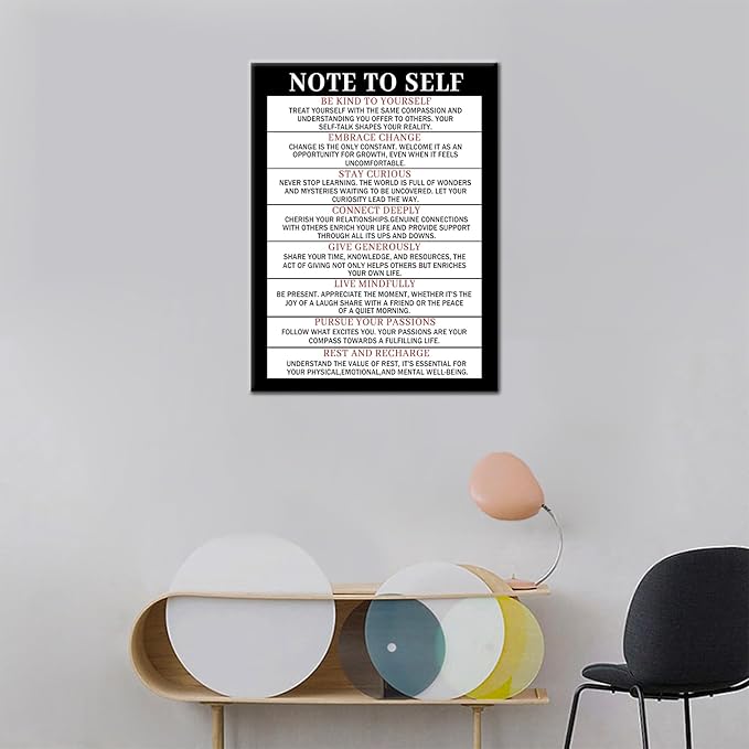 PSYYSP Note To Self Inspirational Wall Art Office Decor Black Background Print Artwork Motivational Positive Picture Poster for Bedroom Living Room Ready to Hang [18''Wx24''H]
