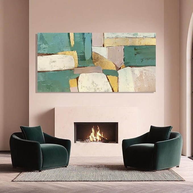 ZENPEE Green and White Large Wall Art, Abstract Wall Art, Cuadros para Sala Elegantes y Modernos, Wall Decor Living Room Posters | 24" x 48"