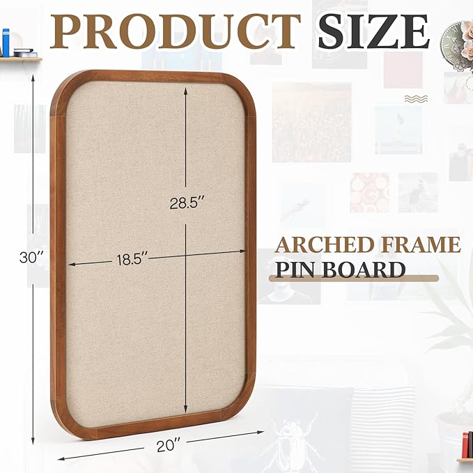Vintage Framed Pin Board Linen Display Bulletin Board Large Cork Fabric Picture Photo Pinboard Memo Ornate Decorative Pinboard Ornate for Wall Gift(Rectangle,20'' X 30'',Light Brown)