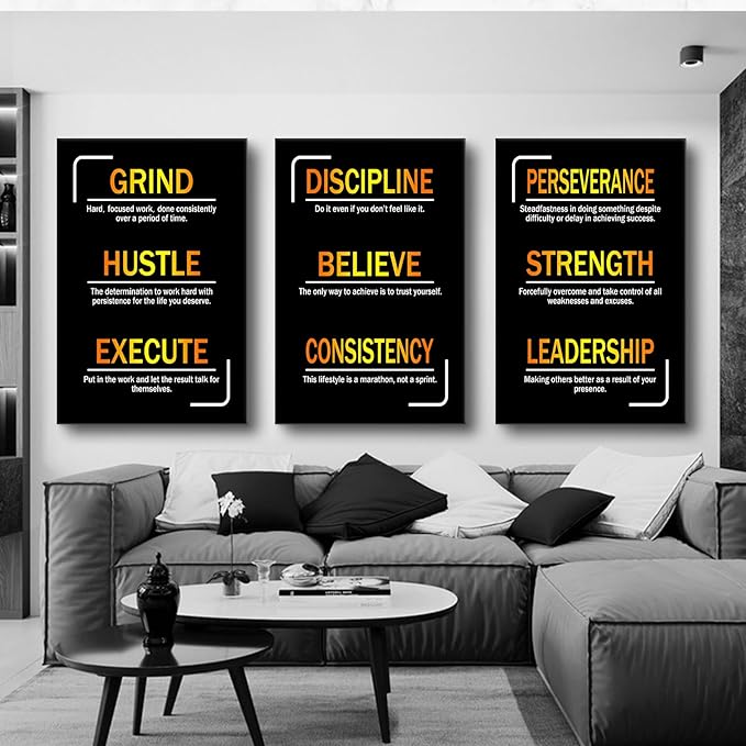 3 Pieces Motivational Entrepreneur Quotes Inspirational Canvas Wall Art Picture Painting Hustle Believe Strength Poster Print for Living Room Office Gym Wall Decor Ready to Hang [72''Wx36''H]