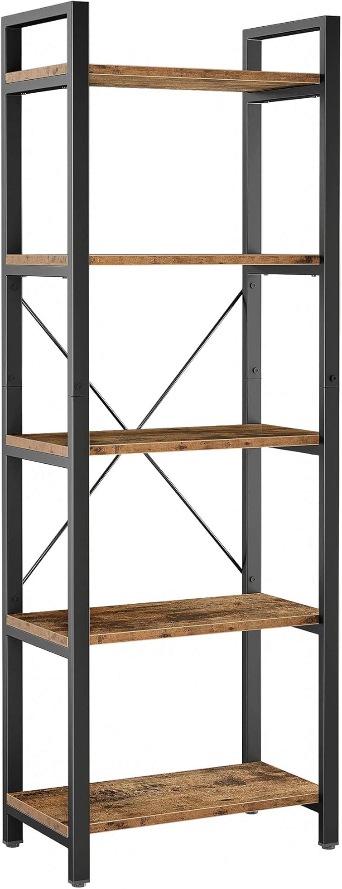 IRONCK Bookshelf, 5-Tier Book Shelf, 110 lbs/Shelf Vintage Industrial Style Bookshelves for Living Room and Home Office, Vintage Brown
