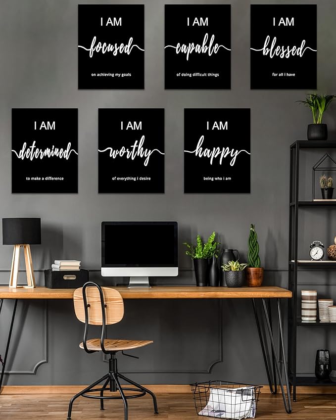 Drsoum Inspirational Wall Art Office Decor, Motivational Wall Art Prints for Office Bedroom Living Room Classroom,Black and White Daily Positive Affirmations Posters for Women Men Kids, Set of 6,