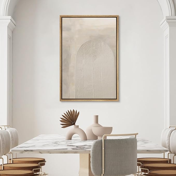 SIGNWIN Framed Canvas Print Wall Art White Geometric Paint Strokes Abstract Shapes Illustrations Modern Art Decorative Rustic Multicolor Zen for Living Room, Bedroom, Office - 16"x24" Natural