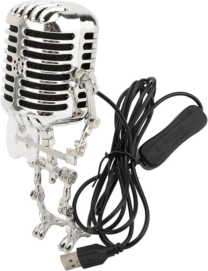 ZJchao Vintage Microphone Guitar Robot Table Lamp Aluminum Retro Metal Robot Night Light for Bedroom Desk Home Decor (White)
