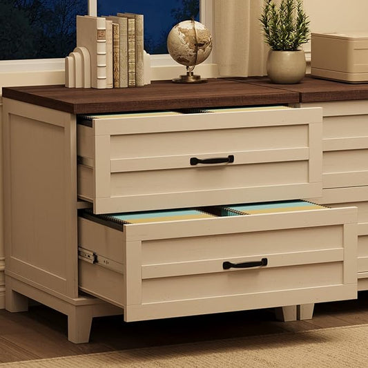 IDEALHOUSE 21.26" D Lateral File Cabinet, Wood Farmhouse Large Filing Storage Cabinet with Drawers & Hanging for Legal/Letter/A4 Size File, Thick & Sturdy Frame for Home Office, Rustic Brown & White