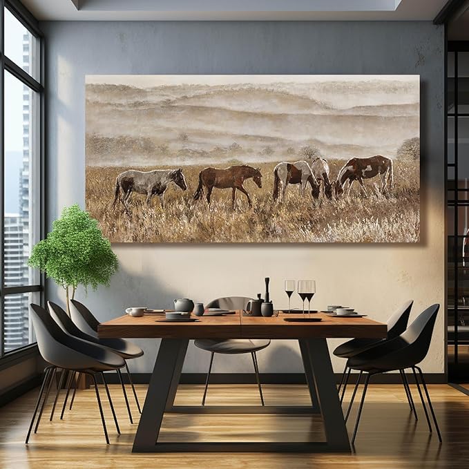 Large Wall Art Animal Wall Decor Brown Home Decorations Grassland Print Arts Vintage Framed Pictures Artwork for Home Office 29"x58"