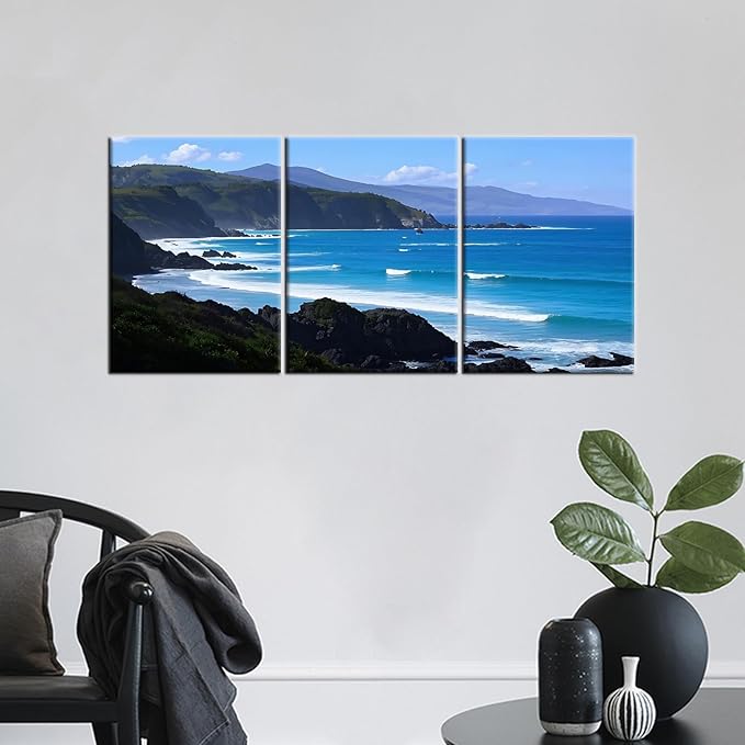 Nature Landscape Canvas Wall Art Beautiful Coastline Poster Print Ocean Scenery Picture Painting for Modern Home Kitchen Bedroom Office Hotel Wall Decoration Artwork Ready to Hang [36''Wx16''H]
